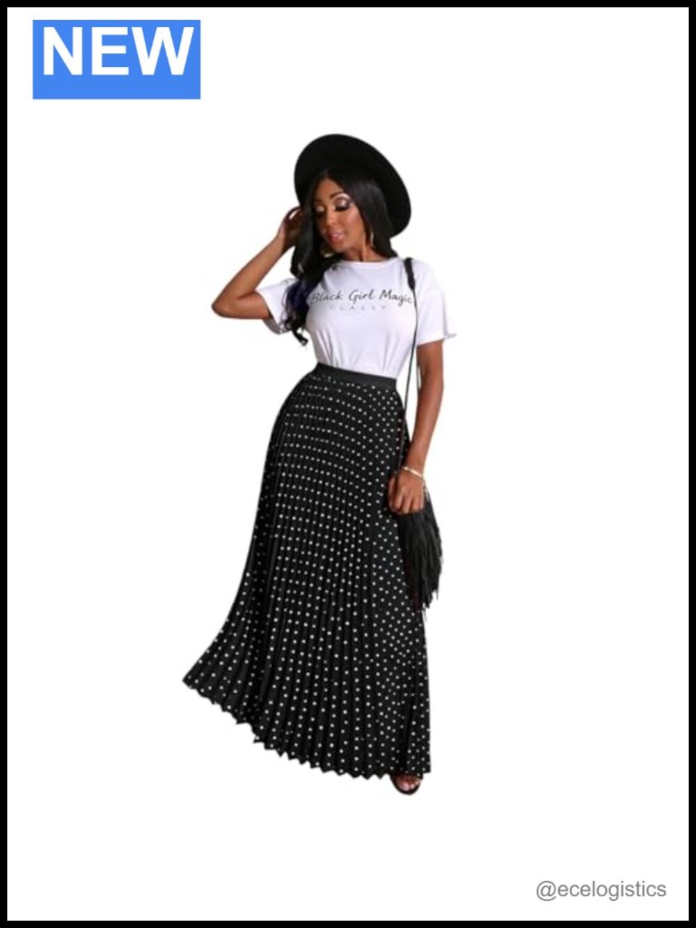 Women's Polka Dot Pleated Maxi Skirt Flowy Long A-Line with Pockets